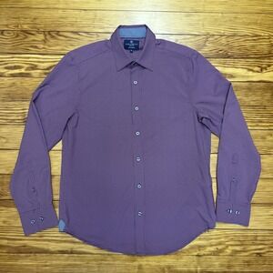Con.Struct Shirt Mens Med Button Front Long Sleeve 4 Way Stretch Slim Burgundy‎
